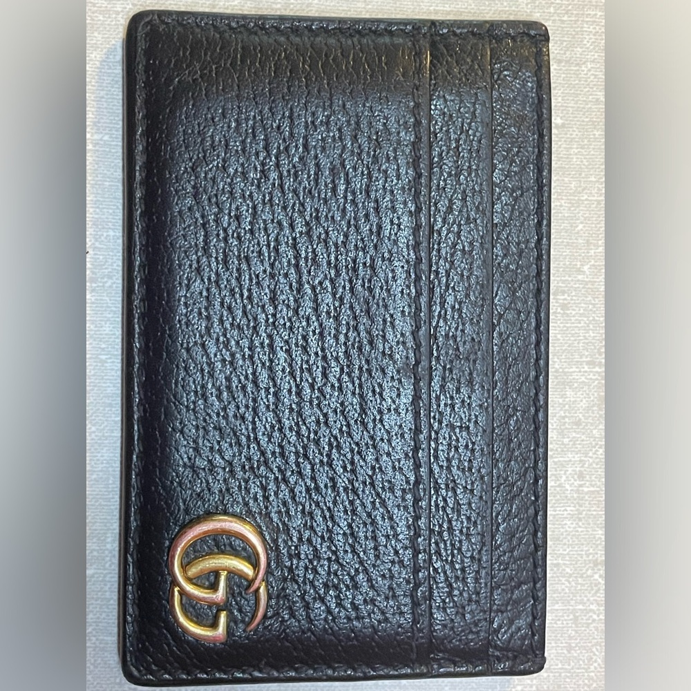 Gucci GG Marmont Black Leather Card Case Wallet W/Gucci Bag Unisex